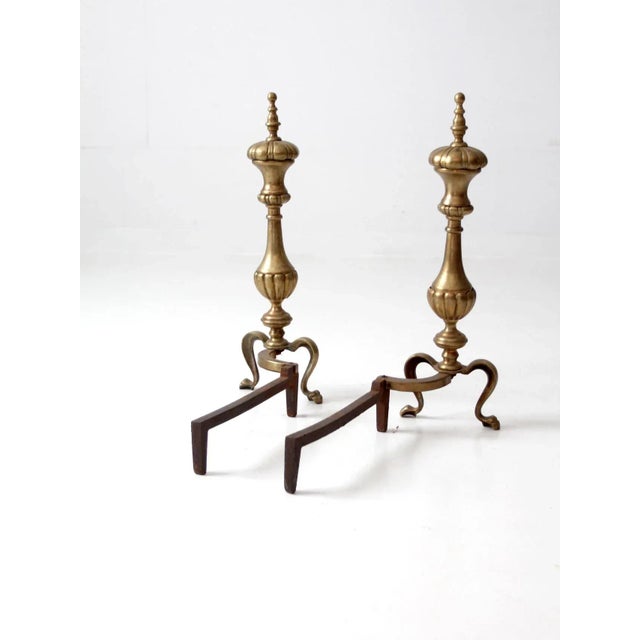 Antique Brass and Cast Iron Fireplace Andirons For Sale - Image 11 of 12