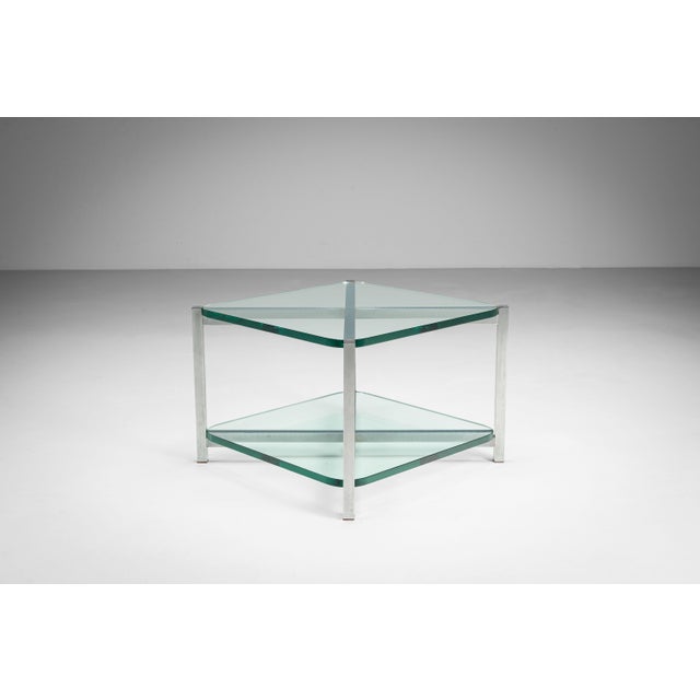 1970s Two-Tier Glass Side Table with Aluminium Frame, 1970s For Sale - Image 5 of 13