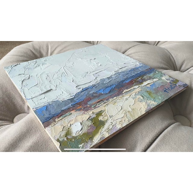 7 5/8 x 7 5/8 oil on wood panel, impasto Palette knife oil painting on masonite panel, signed “Haas.” This impressionistic...