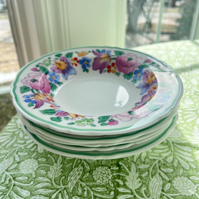 1930s Crown Staffordshire fine bone china // springtime floral hand-painted design // floral fine china // made in England // colorful palette For Sale - Image 5 of 10