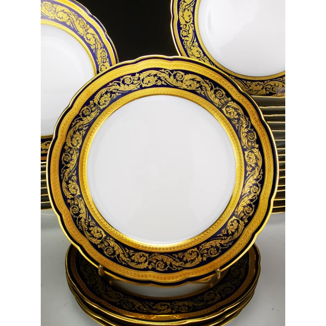 Ceramic Blue and Gilt Dinner Plates by Bernardaud & Cie, 1960s, Set of 12 For Sale - Image 7 of 11