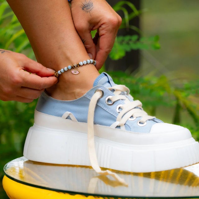 Protective Evil Eye Heart Charm Blue Crystal Beaded Anklet For Sale In Miami - Image 6 of 7
