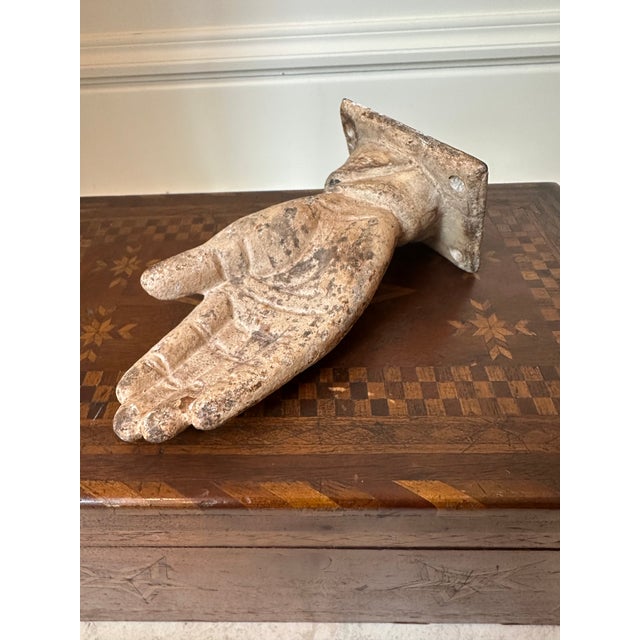 Vintage French Rustic Painted Cast Iron Hand Sculpture for Wall For Sale - Image 4 of 13