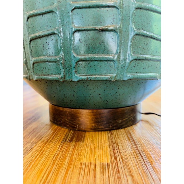 David Cressey 1960s David Cressey Attributed Teal Stoneware Table Lamp For Sale - Image 4 of 12