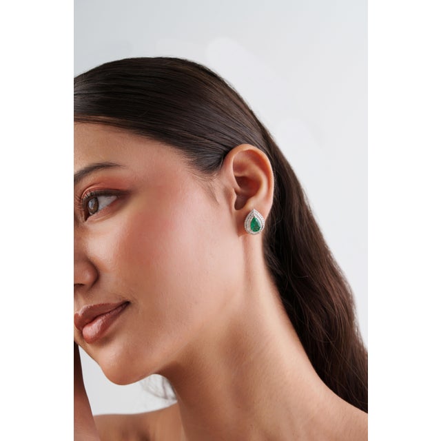 Not Yet Made - Made To Order 3.16ct Emerald & 1.2ct Diamond Double Halo Cluster Earrings in 18k White Gold- 2 Pieces For Sale - Image 5 of 17