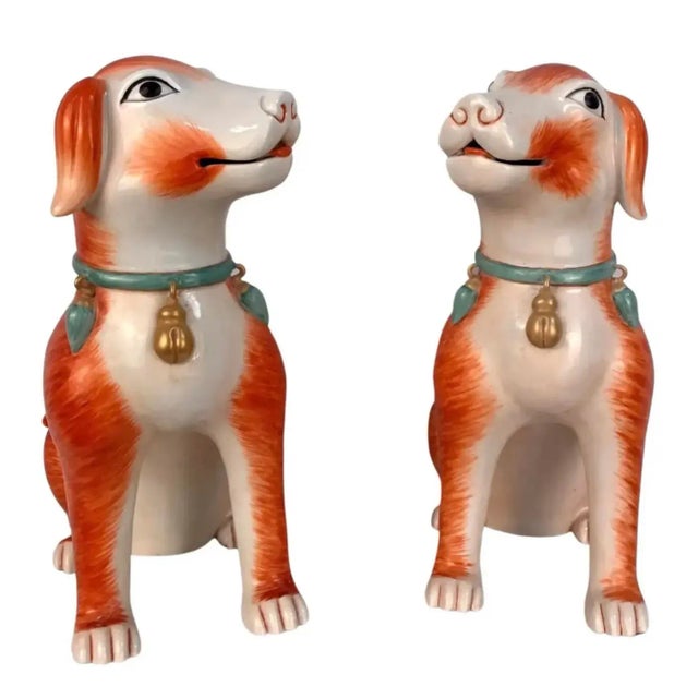 Large Pair Chinese Export Style Sated Dogs For Sale - Image 9 of 9