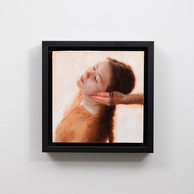This intimate oil painting captures a moment of serene contemplation, depicting a figure in a gentle pose as they listen...