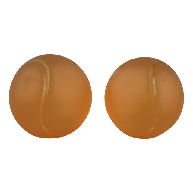 Orange Sandblasted Murano Glass Tennis Balls Paperweights from La Murrina, Italy, 1970s, Set of 2 For Sale