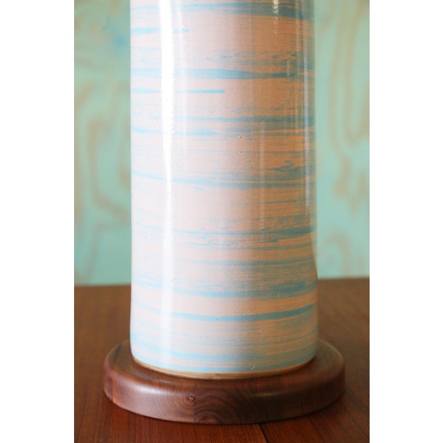 Marshall Studios Marshall Studios M191 Lamp Matte White With Sky Blue Brushed Glaze C. 1980s For Sale - Image 4 of 8