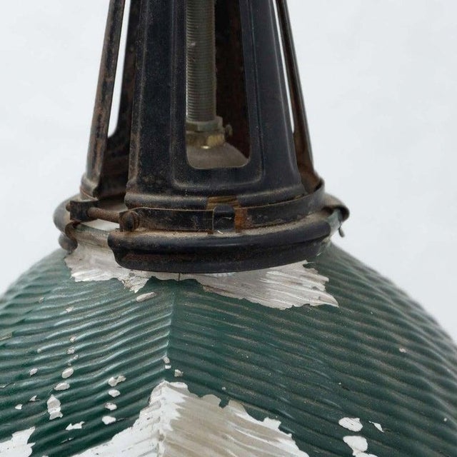 French Vintage Green Glass Ceiling Lamp, 1940 For Sale - Image 10 of 14