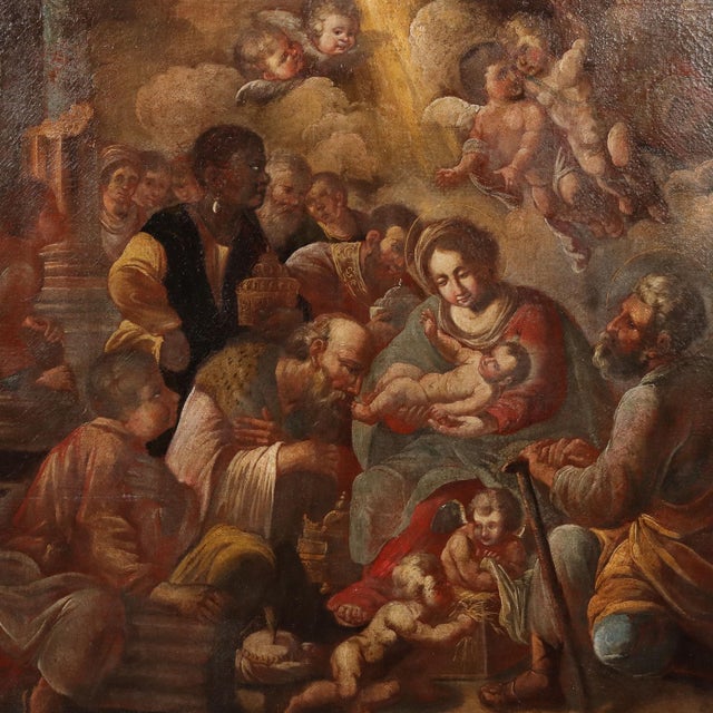 Italian Artist, The Adoration of the 3 Wise Men, 1600s, Oil on Canvas For Sale - Image 3 of 12