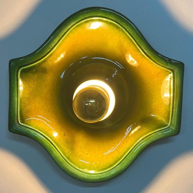 Bell-Shaped Green Ceramic Wall Lights attributed to Hustadt Keramik, Germany, 1970s For Sale - Image 9 of 12
