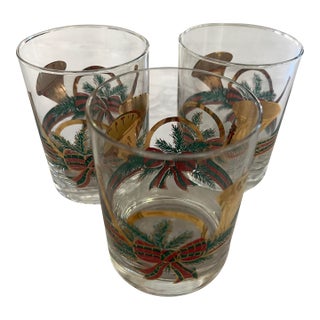 Vintage Culver Yule Horn Glasses 22kt Gold Christmas Tumblers - Set of 3 For Sale