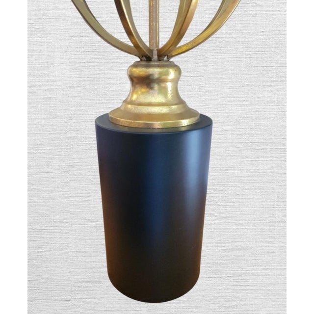 1990s Vintage Tall Modern Black Metal Base Gold Leaf Sphere Brass Trim Table Lamps- A Pair For Sale - Image 5 of 7