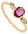 Modern Ruby & Marquise Diamond Three-Stone Bezel Set Ring 14k Yellow Gold Size 6 For Sale