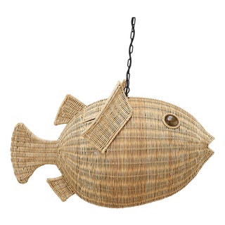 Wicker Blowfish Medium Pendant For Sale