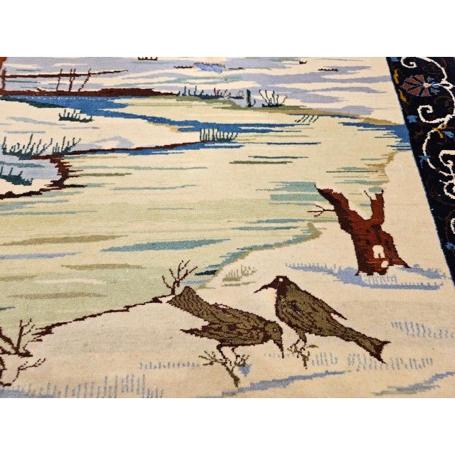 Vintage Persian Tabriz Pictorial Rug, Hand-Knotted Wool, Winter Forest Scene, Blue & Ivory, 4x6 For Sale - Image 14 of 16