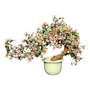 Large Vintage Chrysanthemum Hardstone Flower Bonsai Tree in Celadon Pot
