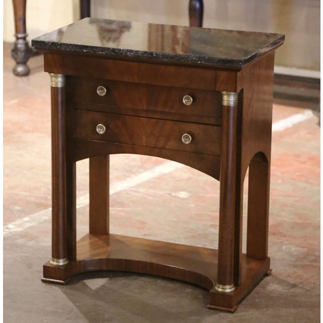 Late 19th Century 19th Century French Empire Marble Top Mahogany Bedside Table With Drawers For Sale - Image 5 of 8