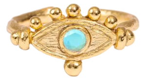 Mystic Turquoise Evil Eye Gold Adjustable Band Ring, Size 8