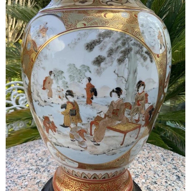 Ceramic Large Meiji Japanese Gilt Porcelain Samurai Vase with Stand, 1880 For Sale - Image 7 of 18