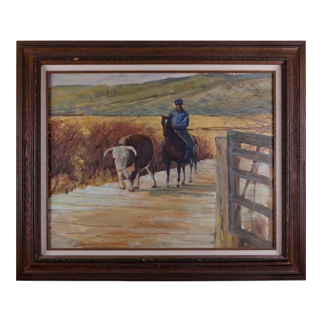 Vintage Howard Carr Rancher on Horseback at Corral For Sale