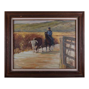 Vintage Howard Carr Rancher on Horseback at Corral