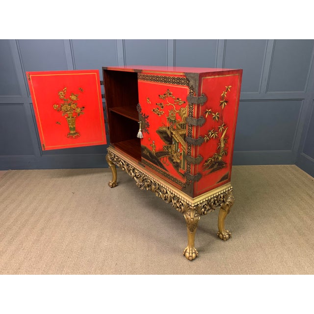 Red Lacquered Chinoiserie Cabinet on Stand, 1920 For Sale - Image 16 of 18