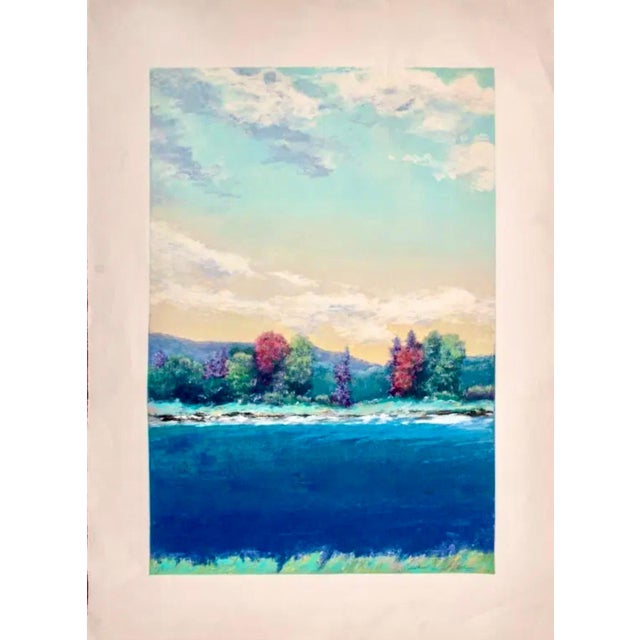 Monotype Monoprint Hand signed and numbered 1/1 Lake landscape Sheet: 37.5" X 27" Image: 29.5" X 19.75" Susan Hall lives...