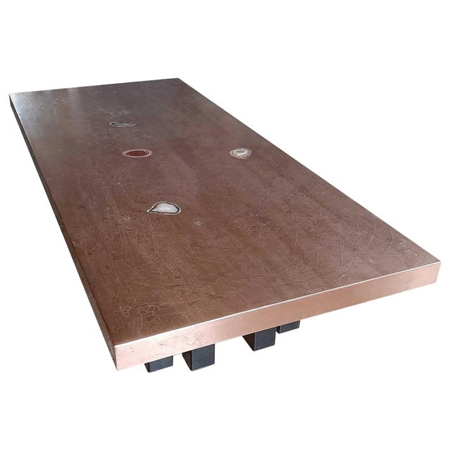 Metal Acid Etched Copper and Agate Coffee Table on a Black Base from Lova Creations, 1980s For Sale - Image 7 of 7