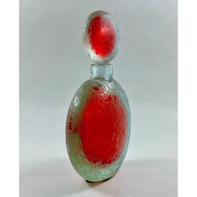 V. Nason & Co. Vintage v. Nason & C. Murano Corroso Art Glass Red Flask Bottle & Stopper, 1960s For Sale - Image 4 of 9