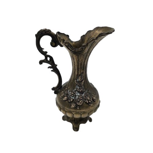 Rococo Style Italian Brass Floral Pitcher Vase For Sale