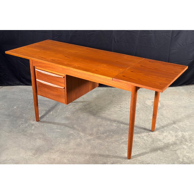 Danish Modern Teak Drop-Leaf Writing Desk With Two Drawers, Denmark, 1960s For Sale In Providence - Image 6 of 12