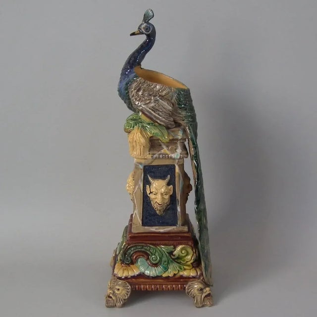 Wilhelm Schiller & Sons Majolica Peacock Vase For Sale - Image 12 of 12