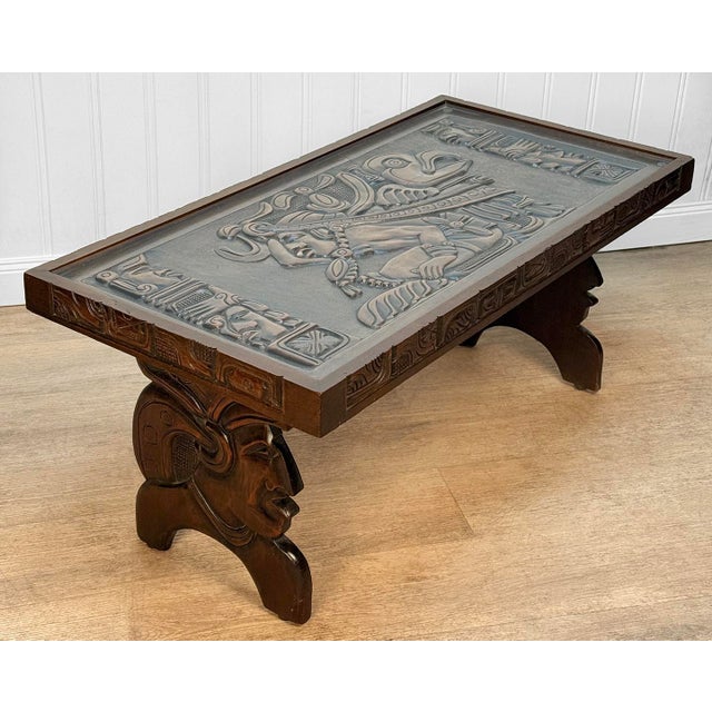 Vintage Tribal Mayan Shaman Carved Mahogany Cocktail Coffee Table For Sale - Image 4 of 9