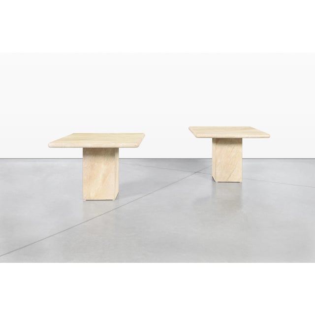 1980s Vintage Italian Modern Travertine Side Tables, 1980s For Sale - Image 5 of 11