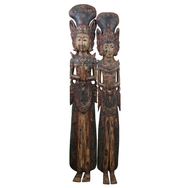 Antique Set of 2 Carved Wood Thai Thepanom Buddist Angel Diety Sculptures For Sale - Image 13 of 13