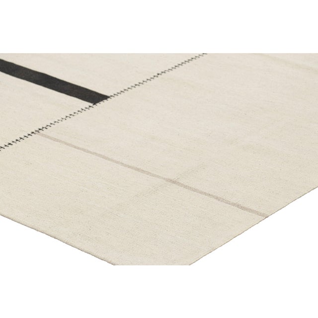 Rug & Kilim’s Contemporary Kilim, White and Black Textural Stripes, Taupe Accent For Sale In New York - Image 6 of 7