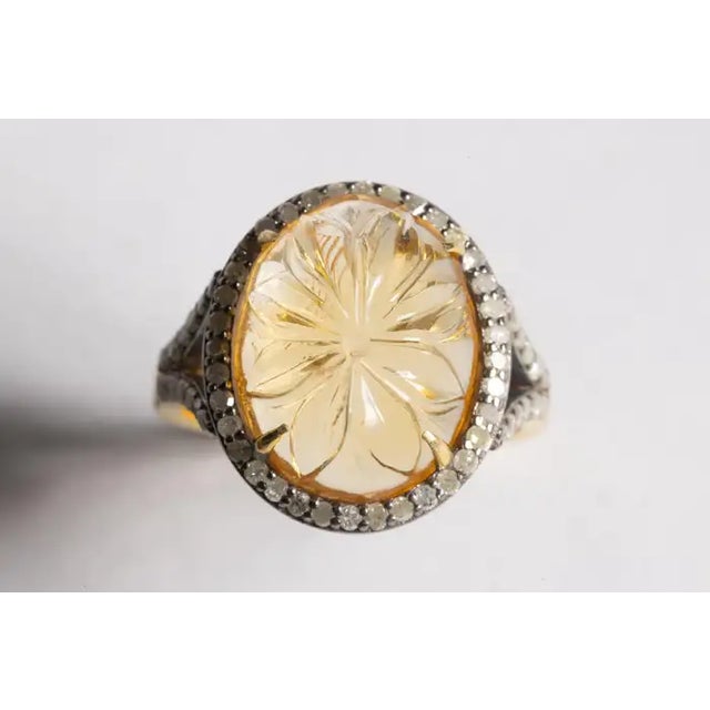 1990s Carved Citrine and Diamond Dome Ring, Size 6.75 For Sale - Image 4 of 4