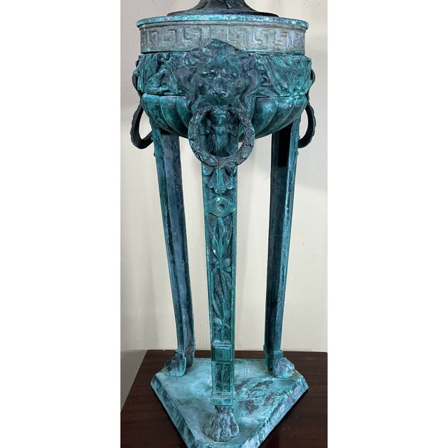 Exceptional antique French bronze architectural element used as decorative object of art. Beautiful oxidized green-...
