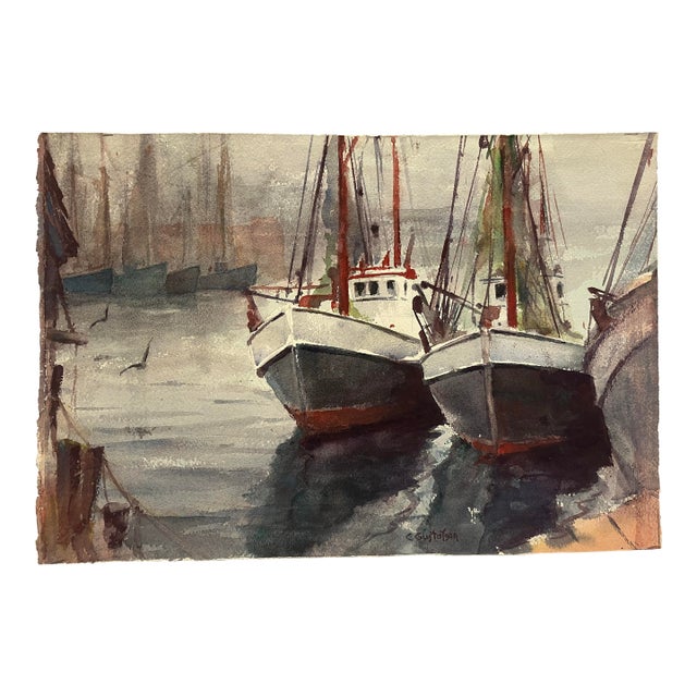 1960s Original Watercolor Signed Carl Gustafson For Sale
