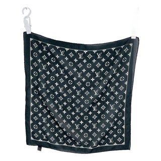 Louis Vuitton Black Monogram 100% Silk Scarf For Sale