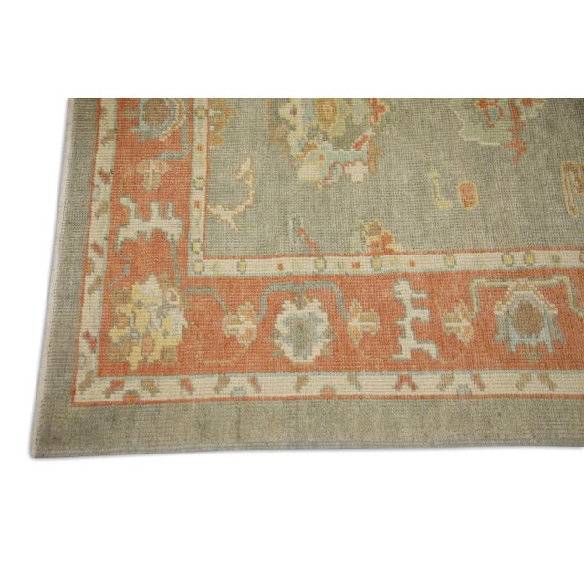 Contemporary Early 21st Century Turkish Gray & Red Handwoven Oushak Rug For Sale - Image 3 of 6