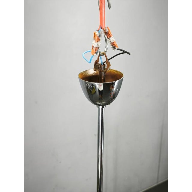 1950s Vintage Pendant Light in Chrome and Floral Glass by Elektroinstala Děčín, 1950s For Sale - Image 5 of 14