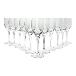 1980s Gorham “Jolie” Set of 11 Crystal Etched Wine Glasses For Sale