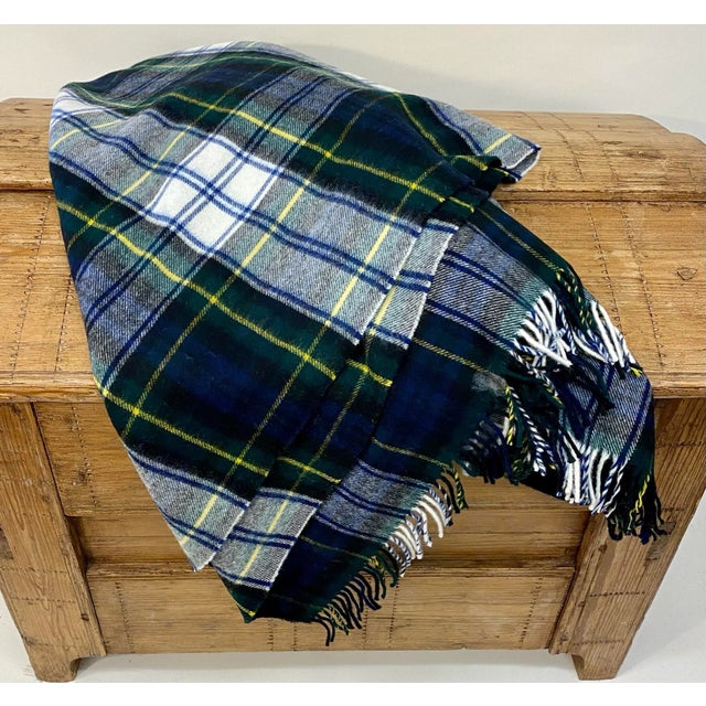 Blue Traditional Gordon Tartan Plaid Throw Made From Super Soft Merino Lambswool - From England For Sale - Image 8 of 13