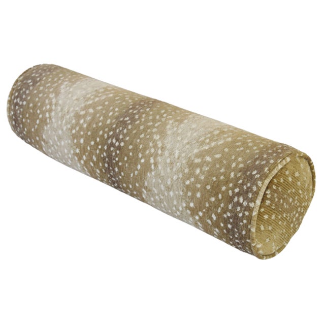 Custom-Tailored Antelope Fawn Deer Spot Velvety-Chenille Bolster Pillow 25" X 8" For Sale - Image 4 of 8
