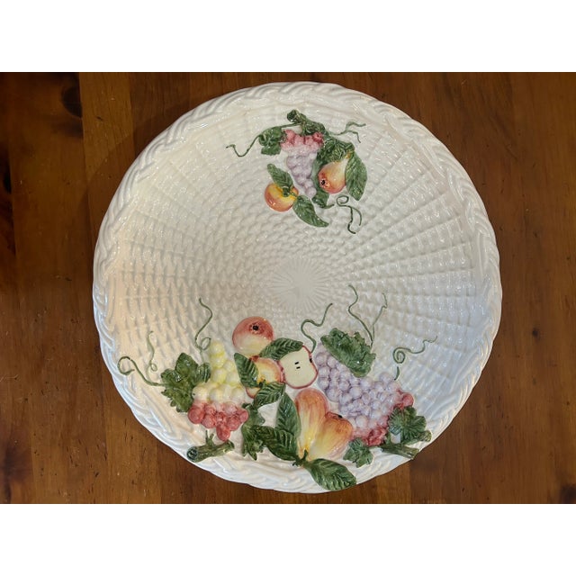 Late 20th Century 17” Majolica Basketweave Bowl With Handpainted Fruit Made in Italy For Sale - Image 12 of 12