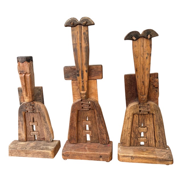 Luciano Bertolotto, Carved Primitive Sculptures, 2003, Wood, Set of 3 For Sale