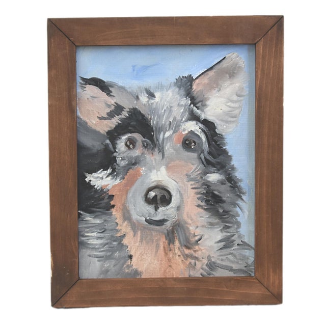 2020s Charming Folk Art Doggie Dog Puppy Oil Painting Including the Brown Wood Frame For Sale - Image 5 of 5